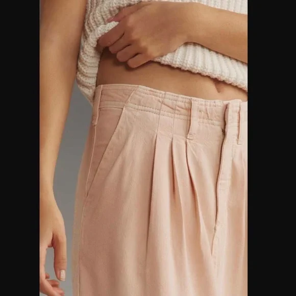 Pilcro Anthropologie Pleated Slouchy Trouser Pink Maxi Skirt Middle Slit Detail - Picture 3 of 17